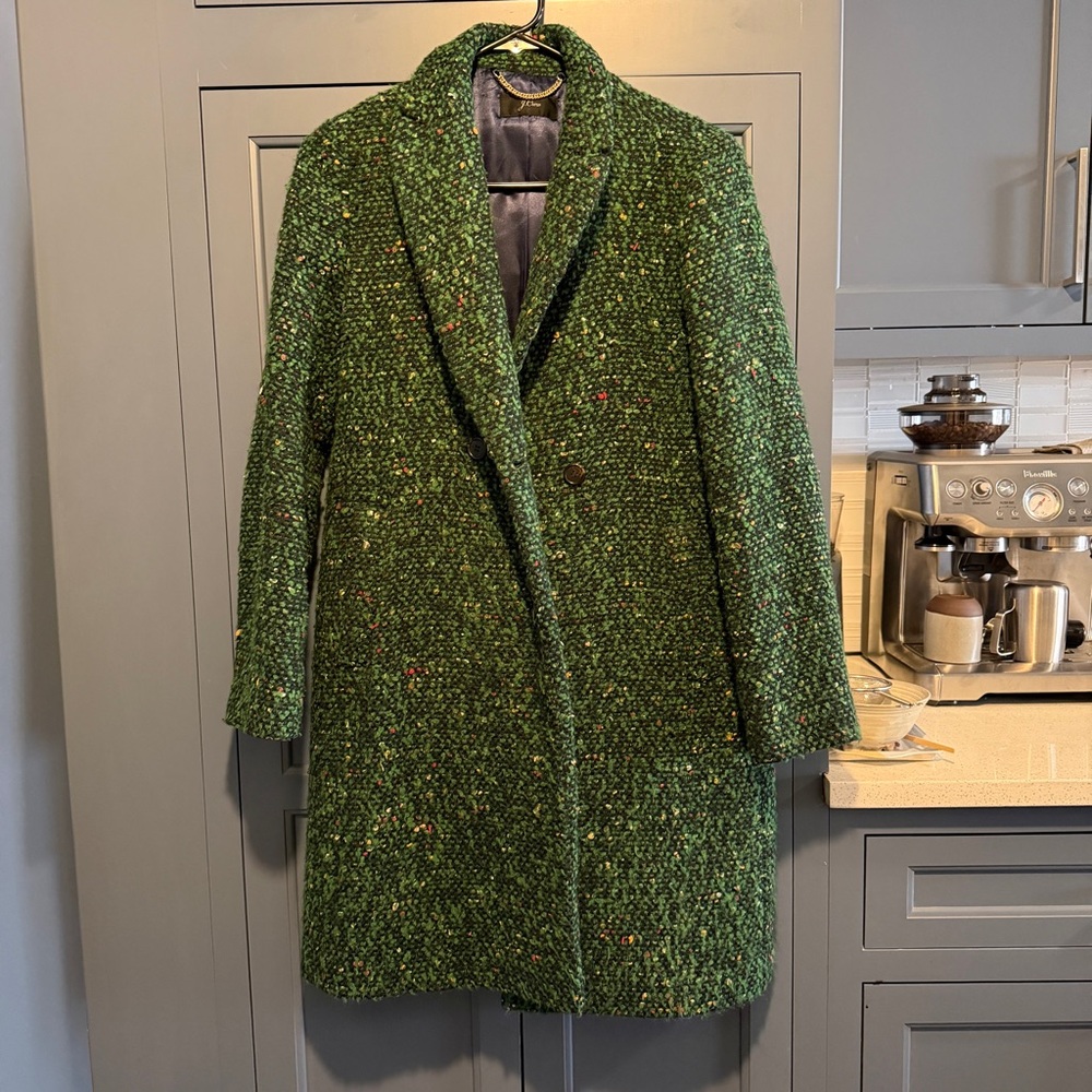 J. Crew Green Tweed Bouclé Pea Coat